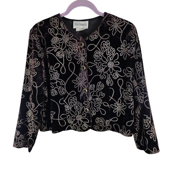 Byer California Très Paquette Black Velvet Dress Jacket Floral Embroidery Ornate - Picture 1 of 5